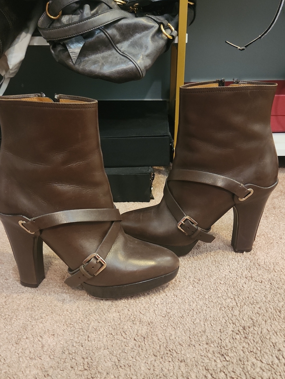 Ralph Lauren Collection Brown Leather Riding Ankle Boots Fall